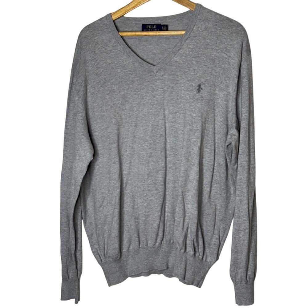 Polo Ralph Lauren Mens Sweater Size XL Gray V-Neck Pima Cotton